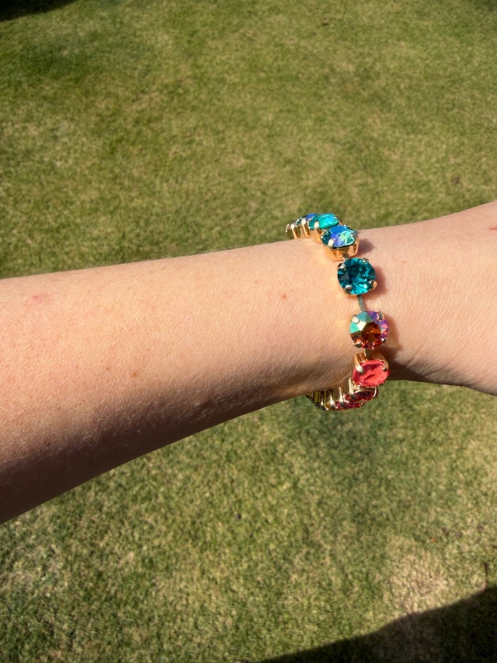 Swarovski Gold-Tone Bracelet with Multicolor Crystal Rivoli Stones - Picture 3 of 4